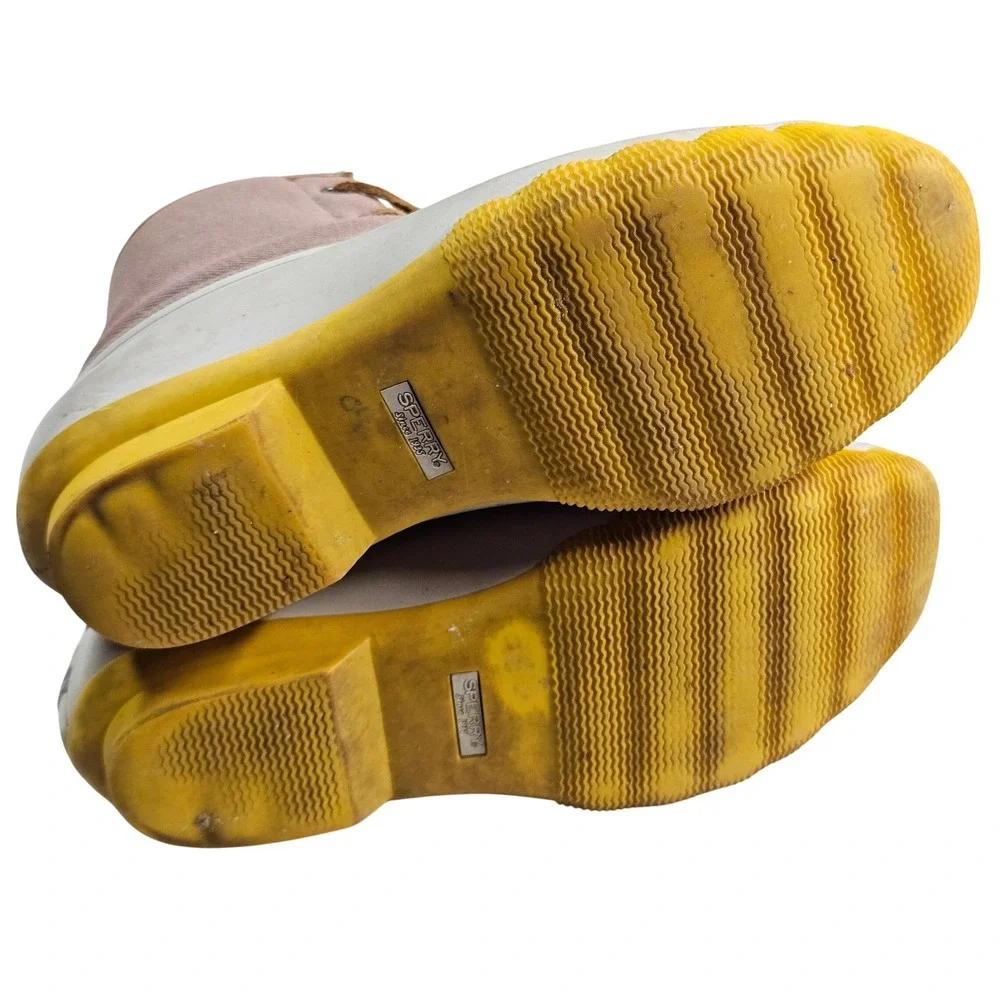 Sperry Saltwater Women Duck Boots STS98822 Taupe White Yellow Waterproof Size 9M